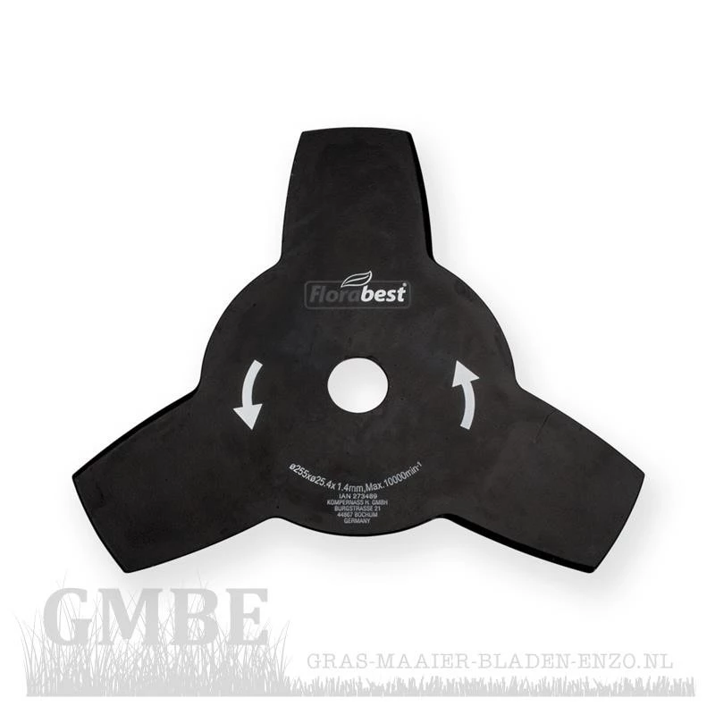 3-tooth blade 25.5cm for brushcutter with 25.4mm center hole 1.4mm original Florabest / parkside