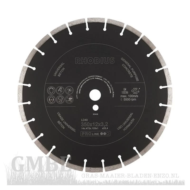 Proline diamond cutting disc 350 x 12 x 3.2 mm, bore of 20 and 25.4 mm with adapter