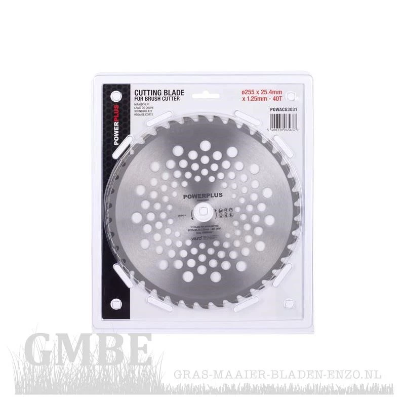 40 tooth blade 25.5 cm for brushcutter with 25.4 mm center hole 1.25 mm original PowerPlus