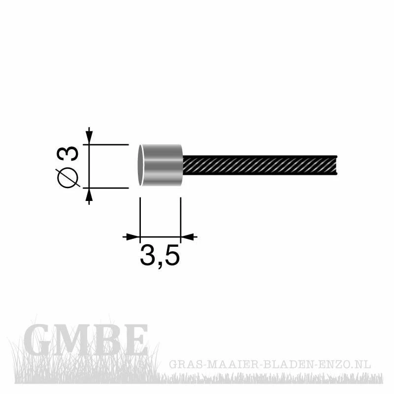 Binnen kabel met cylindervorm Ø 3,5x3mm Lengte: 2500mm, Ø: 1,2mm