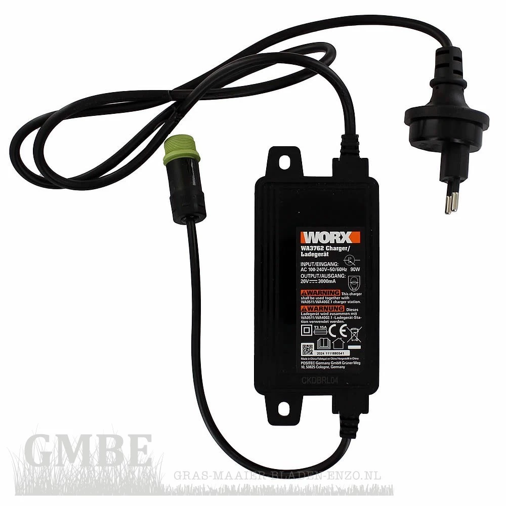 Worx Original Ladegerät mit Kabel für Steckeranschluss (100-240V, 20V, 90W)
